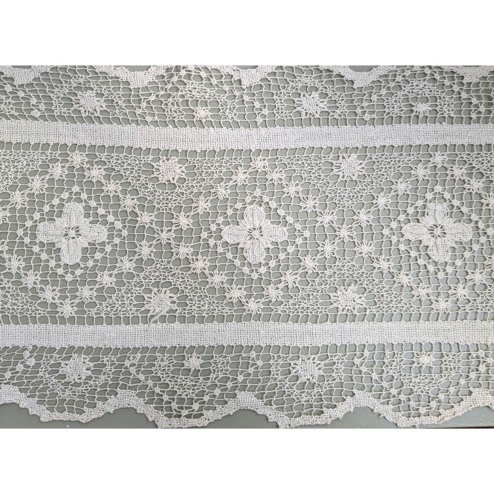 Vintage Hand Crocheted Lace Table Runner 11x45 Floral‎ Cottagecore Decor
